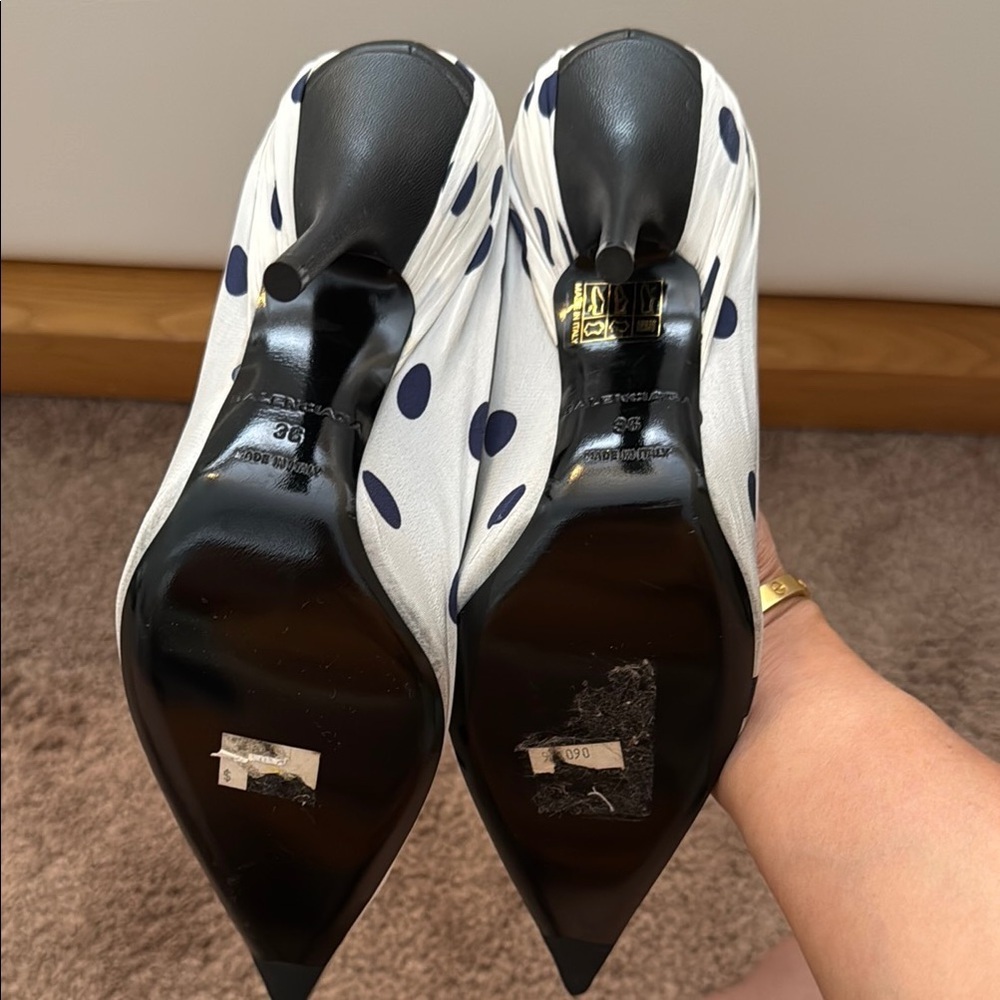 Balenciaga Knife White and Black Polka Dot Heels - Picture 2 of 5